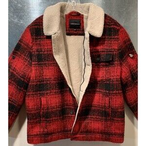 Lucky Brand Sherpa Wool Blend Barn Chore Trucker Jacket HEAVY Buffalo Plaid  L